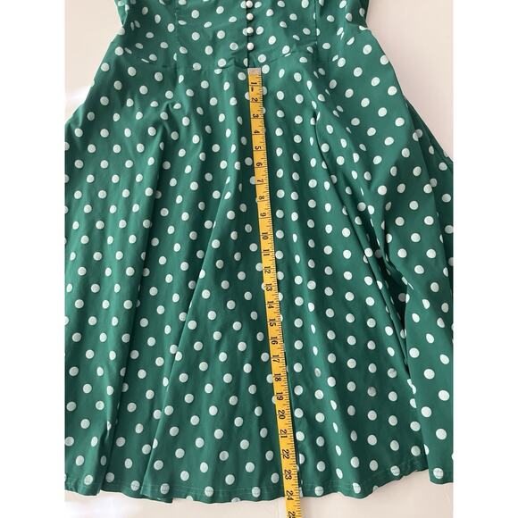 Gown Town Dress XXL Green White Polka Dot Retro 50s 60’s Fit Flair Swing Stretch - Picture 8 of 12